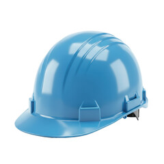 Fototapeta premium A pristine light sky-blue construction hard hat with reinforcing ridges, isolated on a brilliant white background with copy space. Concept of industrial safety