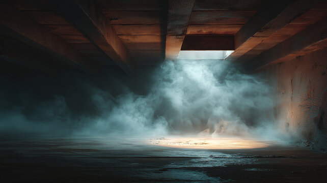 Studying radon gas in a misty basement for safety preparation