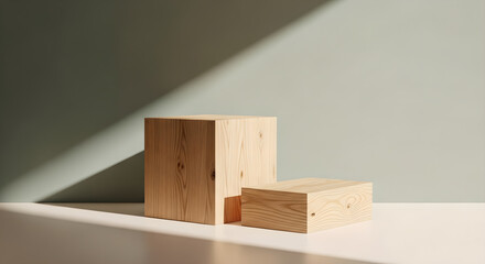 Wood Blocks Product Display Pedestal Beige Green Copy Space