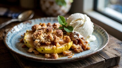 National dishes of British cuisine. 
Quince crumble made from a mixture of flakes.