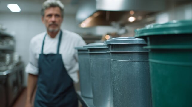 A contemplative Caucasian male chef amidst kitchen chaos, pondering culinary creations for Samhain festival or World Food Day