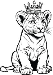 Majestic lion cub wearing a royal crown sitting proudly