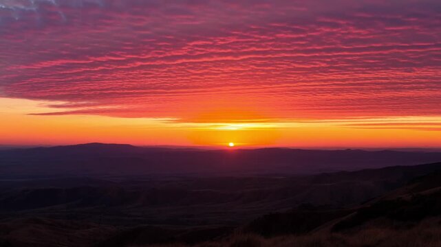 A breathtaking sunset casts a warm glow over a serene landscape. The sky is ablaze with vibrant hues of orange and red, as the sun dips below the horizon Stock Video
