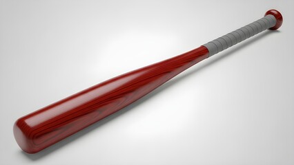 Red glossy baseball bat with gray grip isolated on white studio background