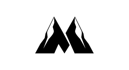 Abstract black mountain peaks forming letter M on white background.