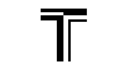 Abstract black and white geometric letter T symbol design.