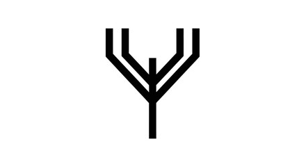 Abstract black symbol resembling a stylized tree or trident on a white background.