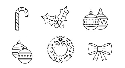 Christmas Holiday Decorations Line Art Collection.