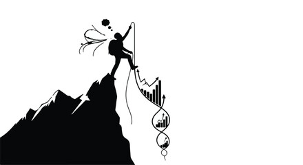 Silhouette of climber reaching summit, symbolizing achievement and growth