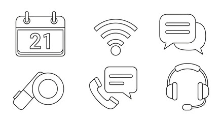 Collection of communication and technology line icons for web and app interfaces.