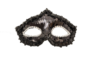 Elegant black sequin masquerade mask with decorative lace trim for events