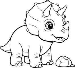 Adorable baby triceratops dinosaur coloring page for kids on white background