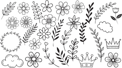 Floral design elements with flowers and leaves vector set pattern background