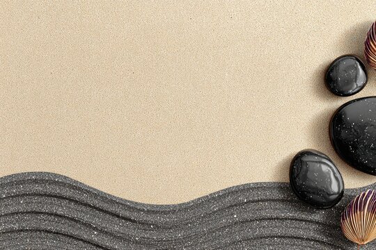 Zen garden with pebbles, sand, and shells for relaxation and meditation