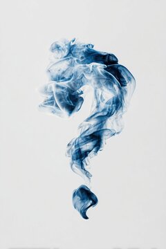 Abstract Blue-Gray Smoke Question Mark on White Background