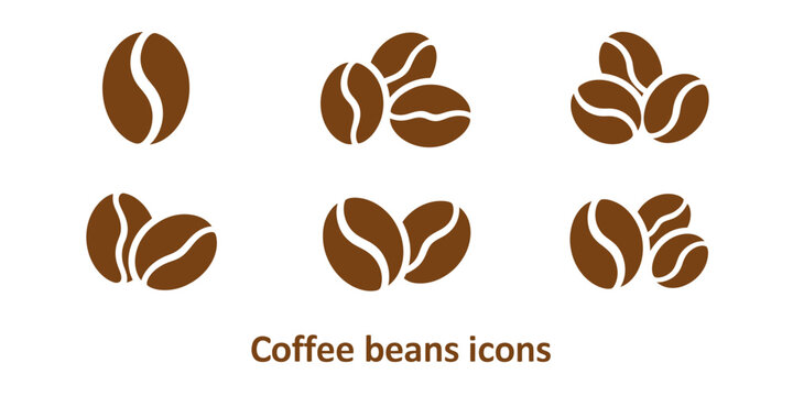 Collection of stylized brown coffee bean icons on a white background