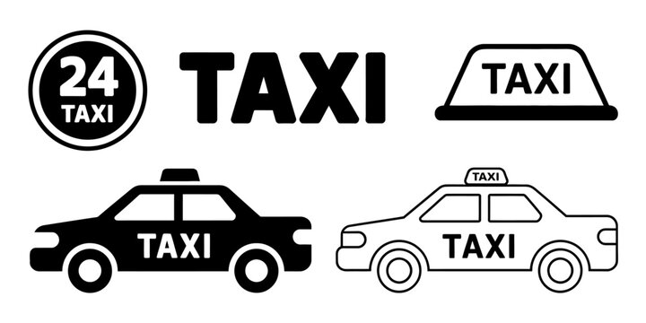 Collection of taxi service icons and illustrations for transportation concepts