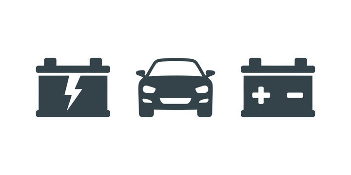 Car battery icons showing electricity, car, and polarity for automotive power