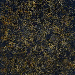 Golden Scribble Lines On Dark Navy Background, Energetic Abstract Pattern Of Metallic Swirls And Loops Resembling Chaotic Light Trails, Dynamic Luxury Texture For Modern Elegant Designs

