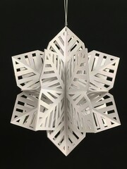 Minimalist Paper Cut Snowflake Ornament White Layered Geometric Isolated Contemporary Design Christmas