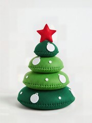Playful Felt Christmas Tree Stacked Ornament Tiered Design Colorful Isolated Whimsical Holiday Decoration