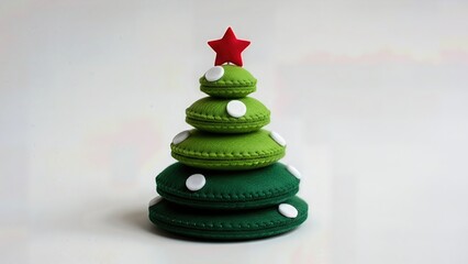 Playful Felt Christmas Tree Stacked Ornament Tiered Design Colorful Isolated Whimsical Holiday Decoration