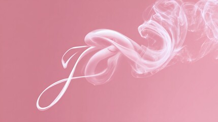 Elegant Script J Formed by Smoke on Pastel Pink Background