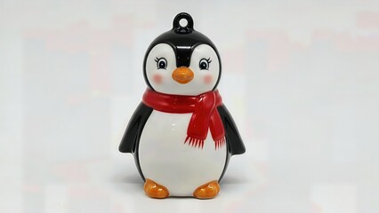 Whimsical Hand Painted Porcelain Penguin Ornament Cute Details Isolated Playful Festive Christmas Decoration