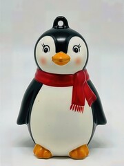Whimsical Hand Painted Porcelain Penguin Ornament Cute Details Isolated Playful Festive Christmas Decoration