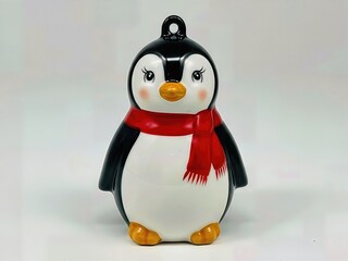 Whimsical Hand Painted Porcelain Penguin Ornament Cute Details Isolated Playful Festive Christmas Decoration
