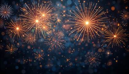 A vibrant display of fireworks exploding in the night sky with bright lights and colorful sparks