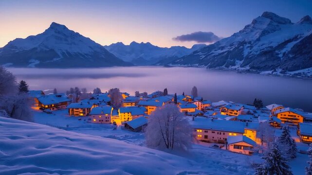 weggis village on lake lucerne in winter video timelapse video