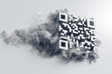 QR Code in Gray Smoke Blocks on White Background for Modern Branding
