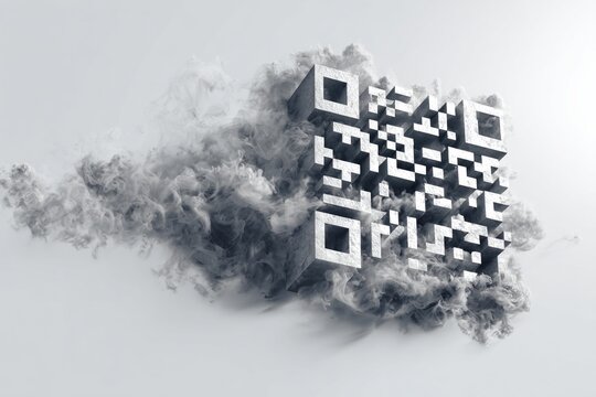 QR Code in Gray Smoke Blocks on White Background for Modern Branding