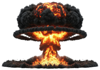 Dramatic fire explosion with billowing smoke for intense, powerful visuals, isolated on a transparent PNG background.