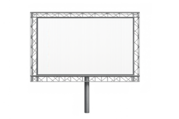 Large blank billboard mockup displaying a white canvas for advertising, promotion, or message on a metal truss frame