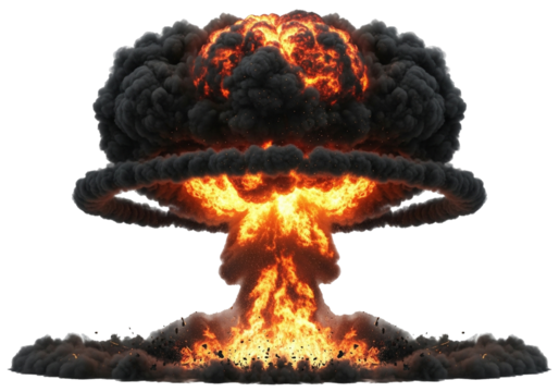 Dramatic fire explosion with billowing smoke for intense, powerful visuals, isolated on a transparent PNG background.
