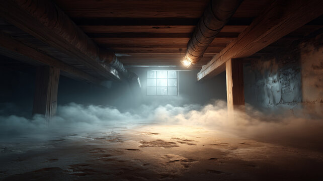 Concept of stopping radon gas in a dimly lit basement preparation stage