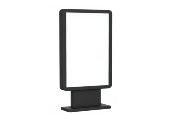 Vertical blank billboard mockup with white screen for advertising, transparent background, digital signage display