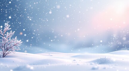 Enchanting snowy winter landscape with falling snow and frosted tree branches for a tranquil nature concept and magical holiday season background