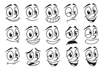 Cartoon retro faces. Vintage emotional face with mascot characters funny faces , eyes and mouths elements.	