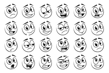 Cartoon retro faces. Vintage emotional face with mascot characters funny faces , eyes and mouths elements.	