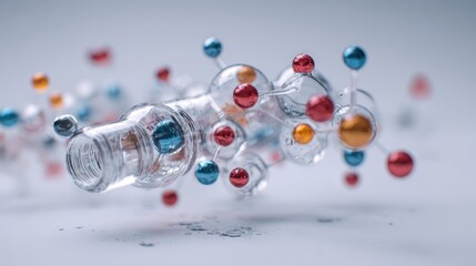 Complex molecular structure with interconnected spheres in vibrant colors