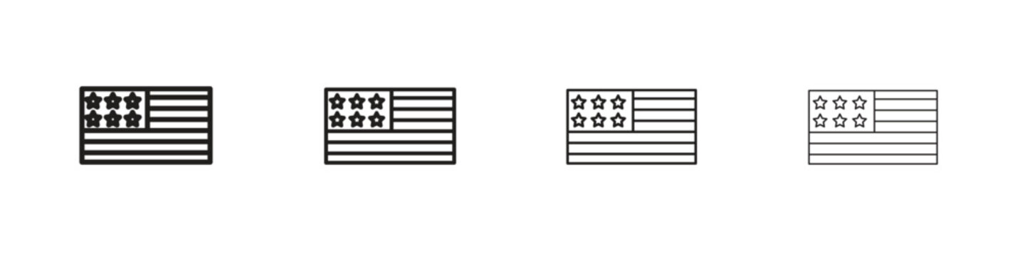 USA flag icon set. A collection of simple black thin strokes icons