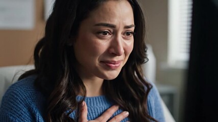 Upset woman crying with tears, experiencing deep emotion and sadness