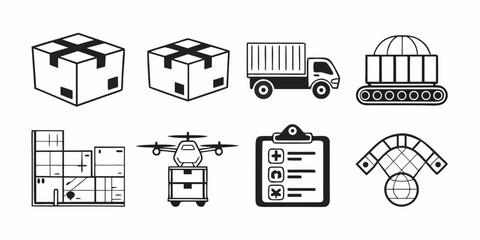 Delivery & Logistics Icon Set Streamlining Transport Services with Modern Solutions