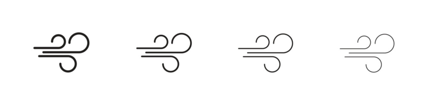 Wind icon set. A collection of simple black thin strokes icons