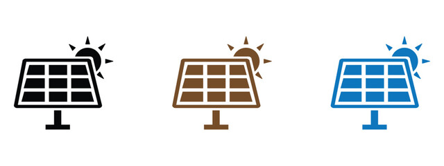 Clean energy icons showing diverse solar panels for sustainable living, business, and green initiatives with modern design and simple lines