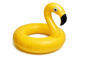 Yellow inflatable swan pool float for summer fun and water activities, isolated with transparent background