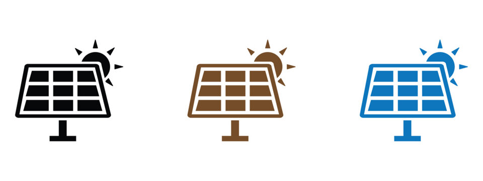 Clean energy icons showing diverse solar panels for sustainable living, business, and green initiatives with modern design and simple lines